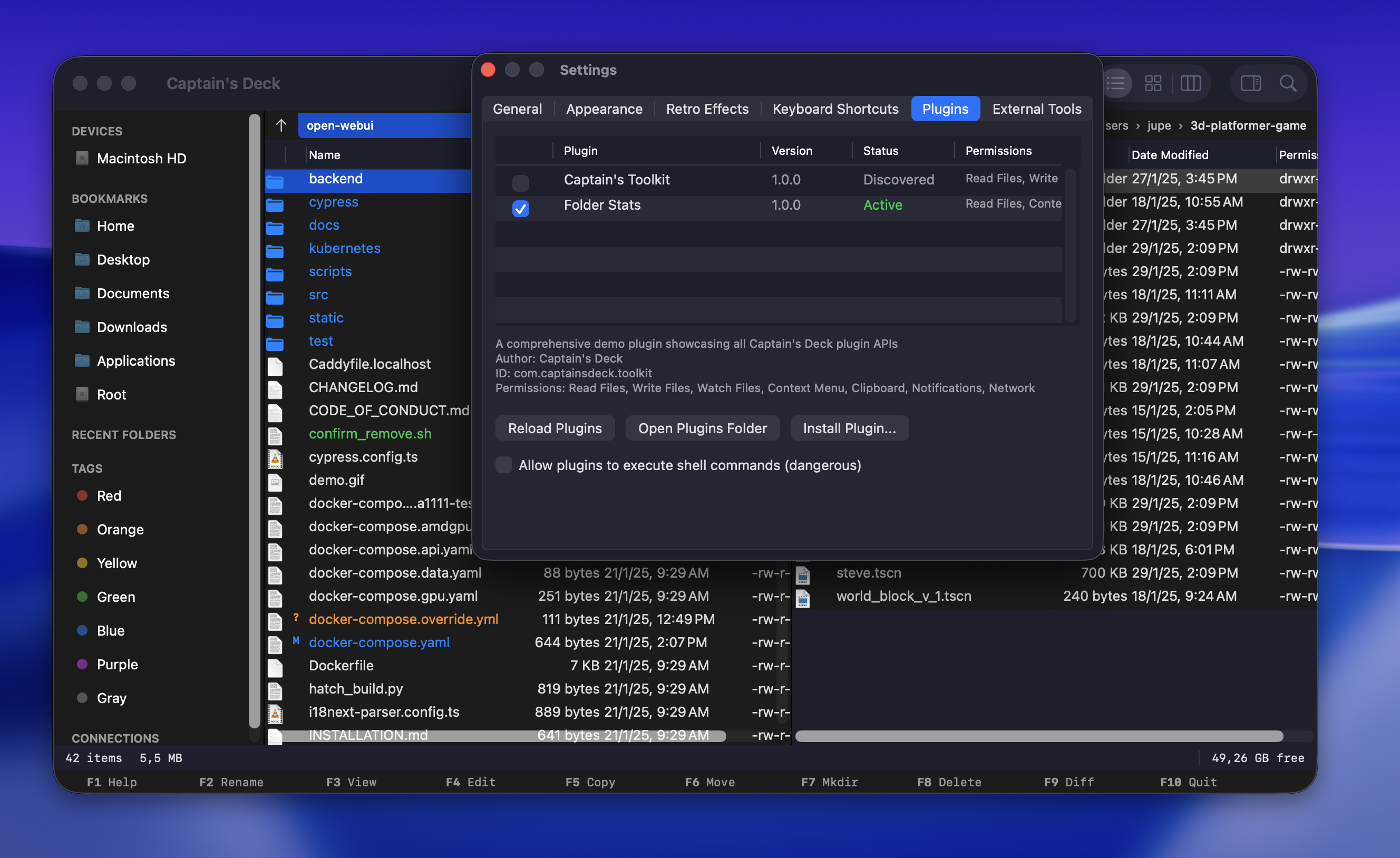 Plugins settings panel