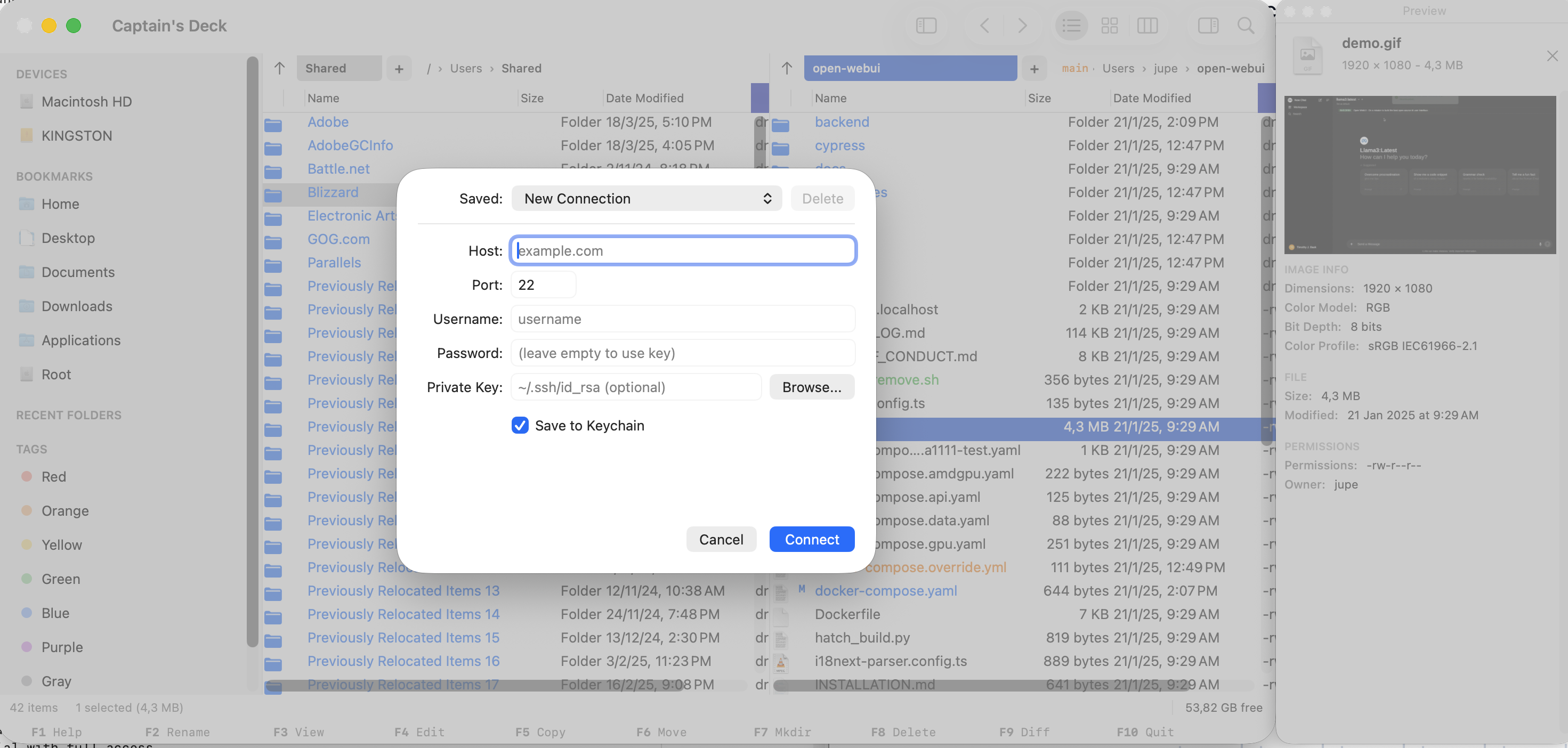 SFTP connection dialog